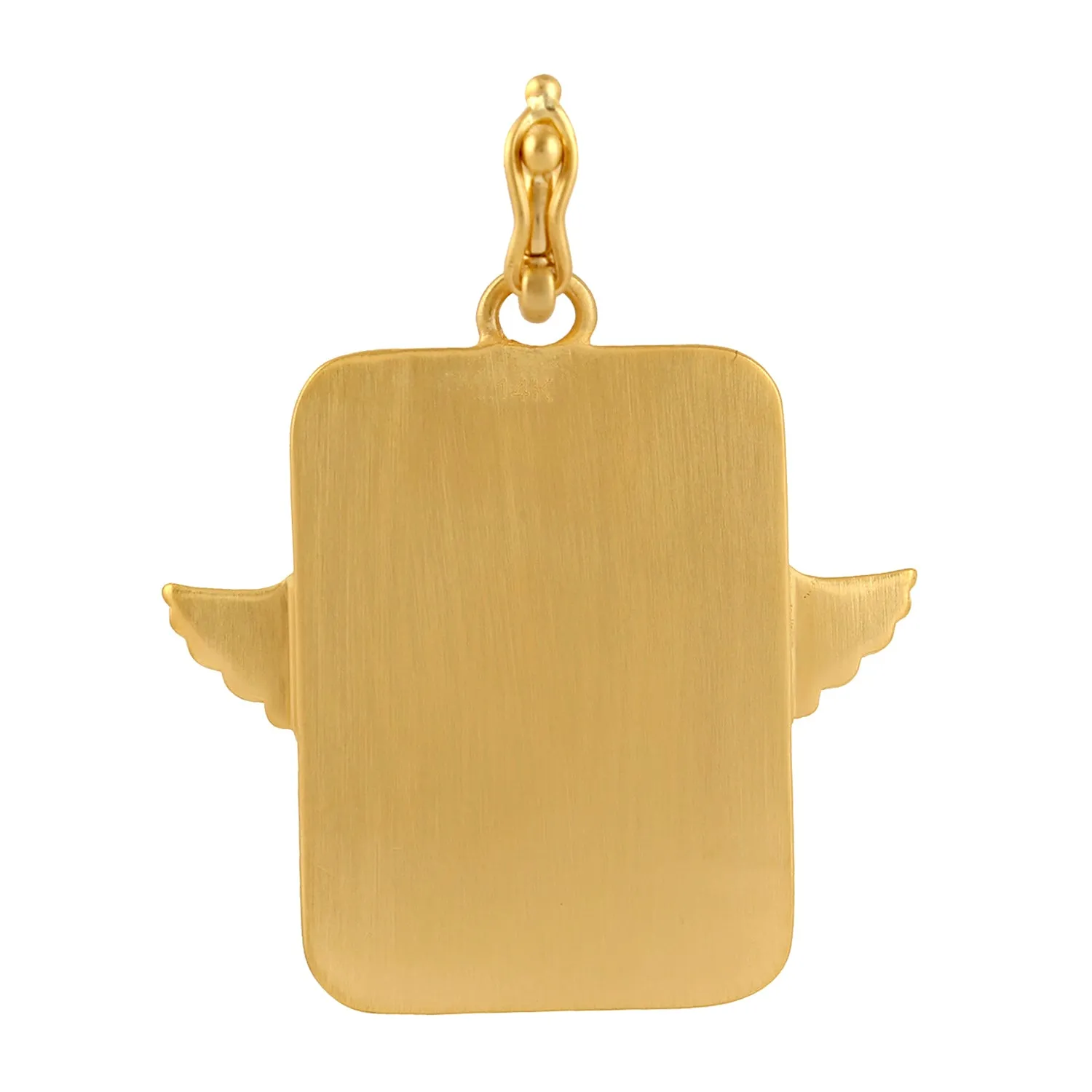 Diamond Sapphire Angel Wings Pendant In 14k Yellow Gold