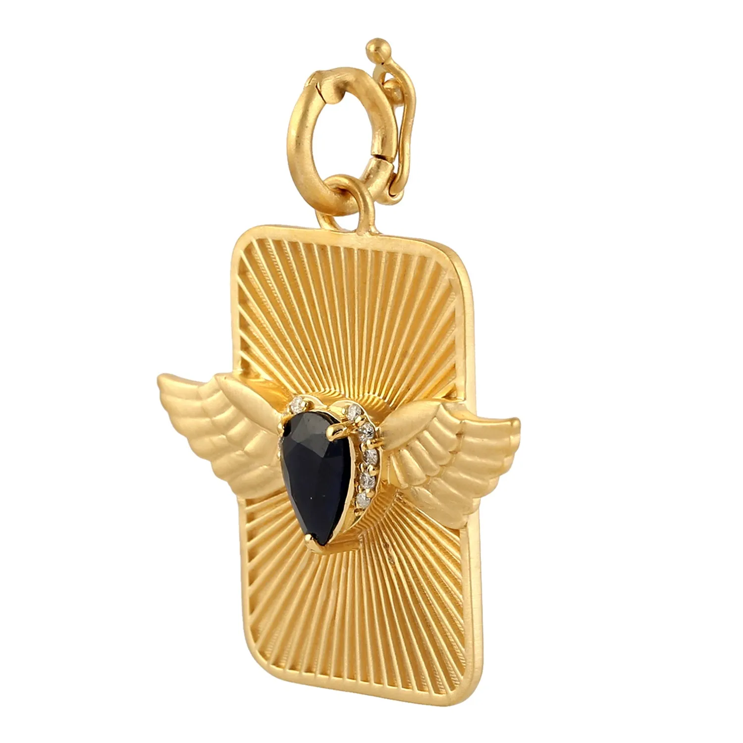 Diamond Sapphire Angel Wings Pendant In 14k Yellow Gold