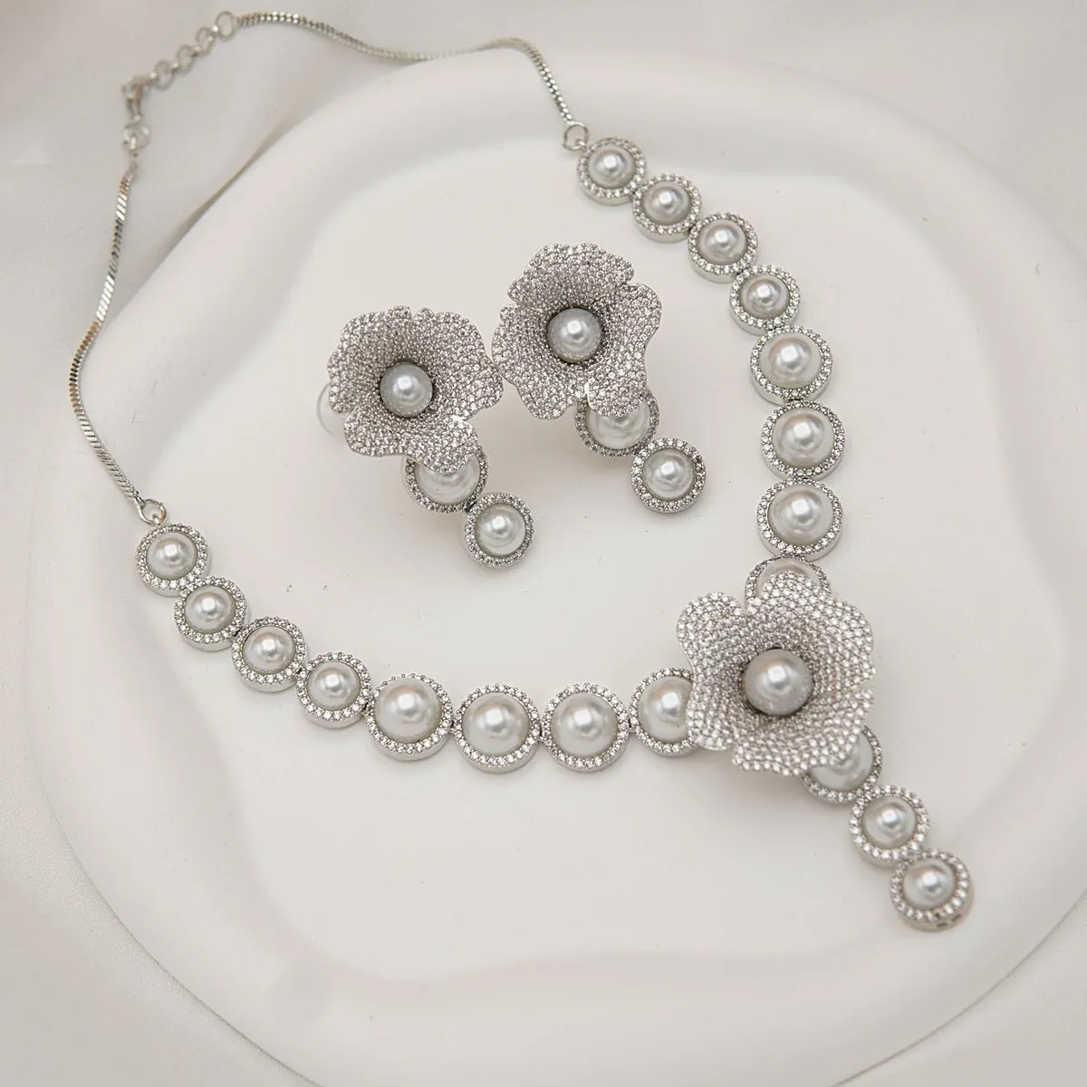Diamond Simulant Designer Pearl Jewelry Set
