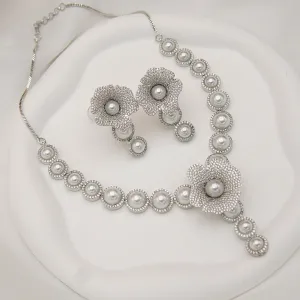 Diamond Simulant Designer Pearl Jewelry Set