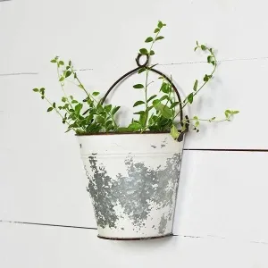 Distressed White Wall Bucket