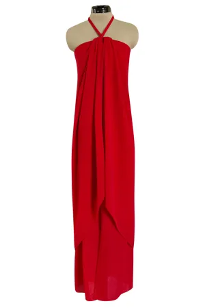 Easy to Wear Fall 1994 Bill Blass Red Silk Crepe Gathered Front Halter Dress