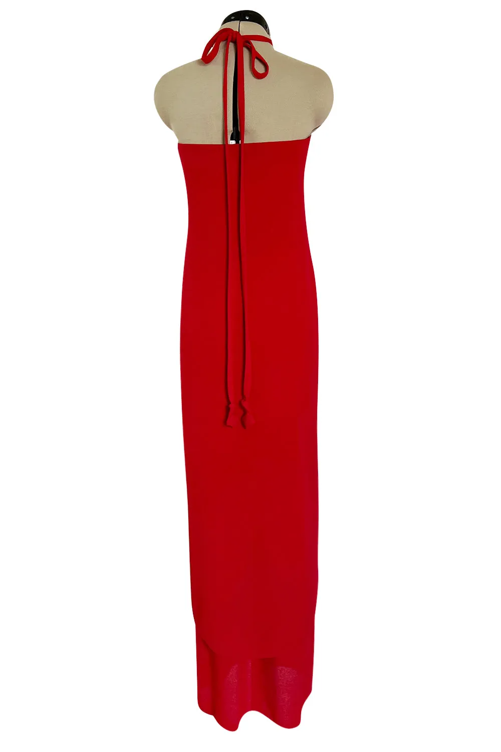 Easy to Wear Fall 1994 Bill Blass Red Silk Crepe Gathered Front Halter Dress