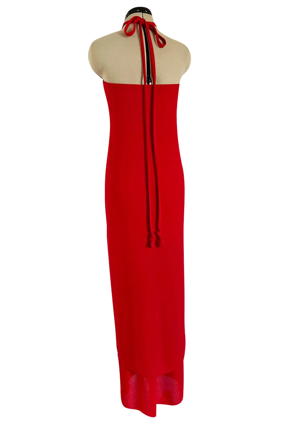 Easy to Wear Fall 1994 Bill Blass Red Silk Crepe Gathered Front Halter Dress