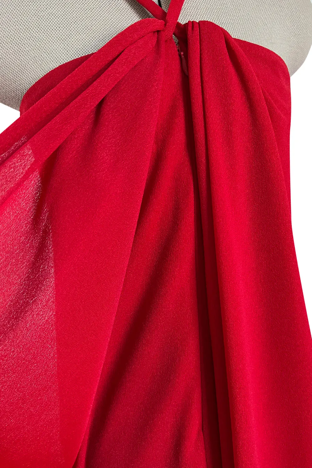 Easy to Wear Fall 1994 Bill Blass Red Silk Crepe Gathered Front Halter Dress