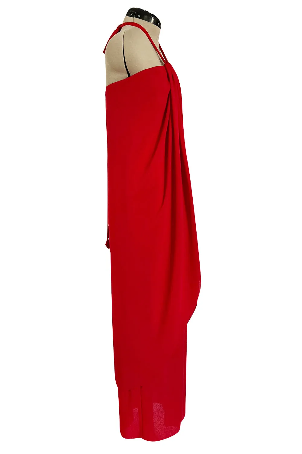 Easy to Wear Fall 1994 Bill Blass Red Silk Crepe Gathered Front Halter Dress
