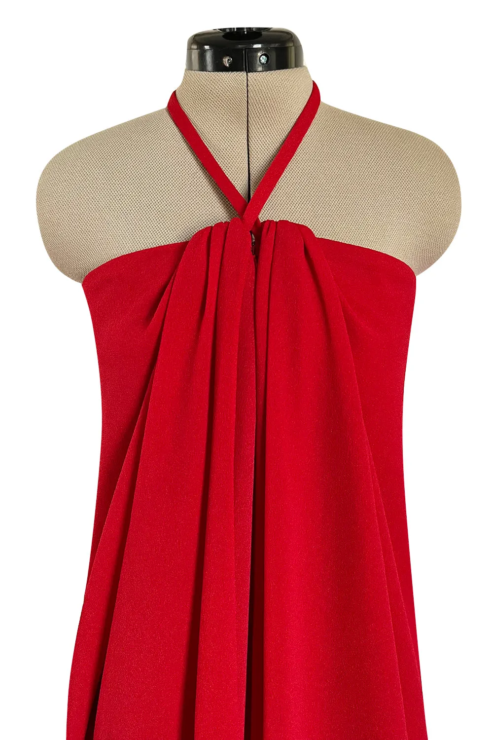 Easy to Wear Fall 1994 Bill Blass Red Silk Crepe Gathered Front Halter Dress