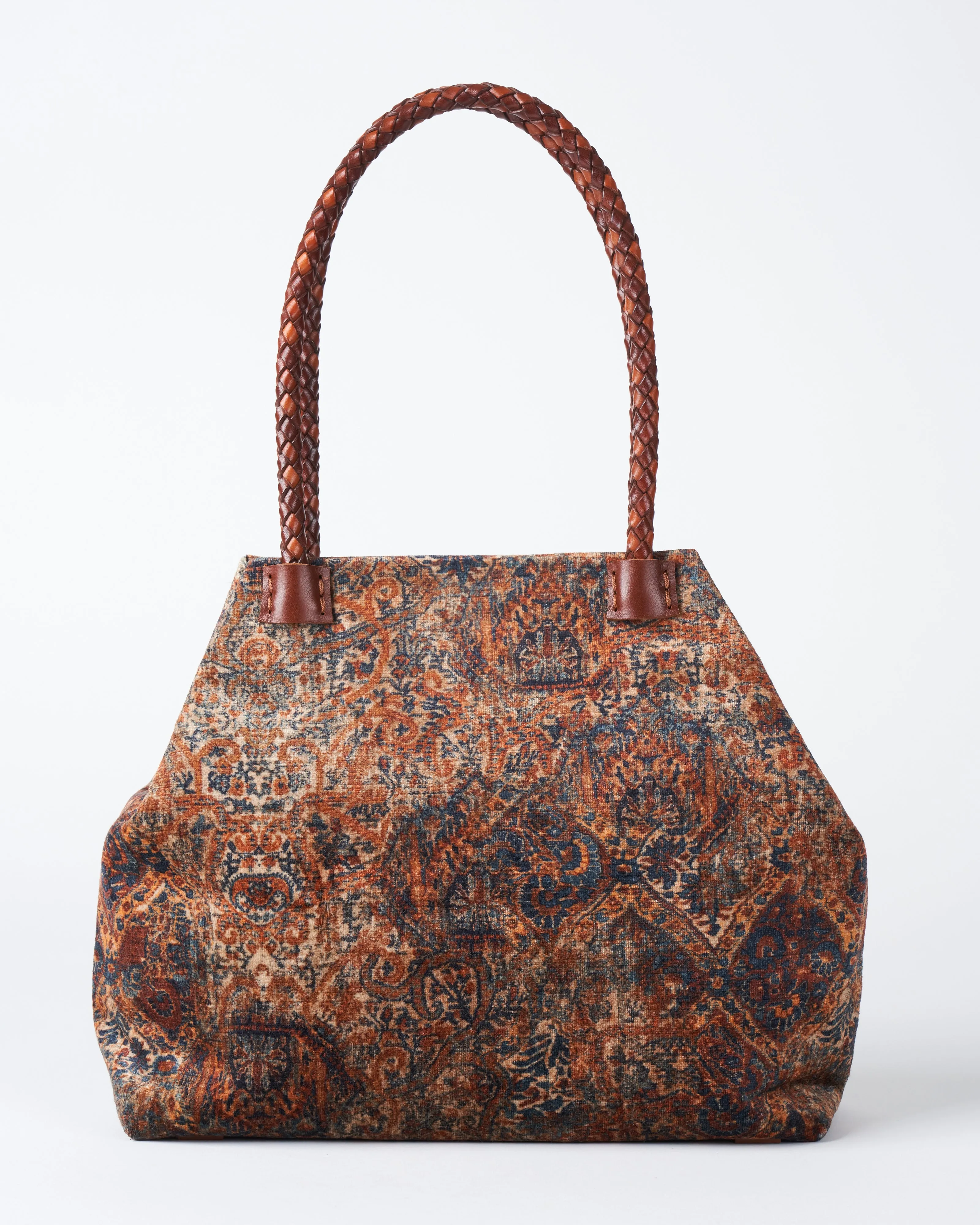 elizabeth velvet tote w/ leather handles - chestnut/blue