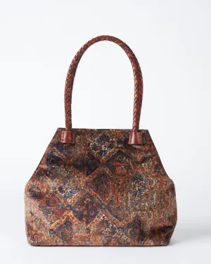 elizabeth velvet tote w/ leather handles - chestnut/blue