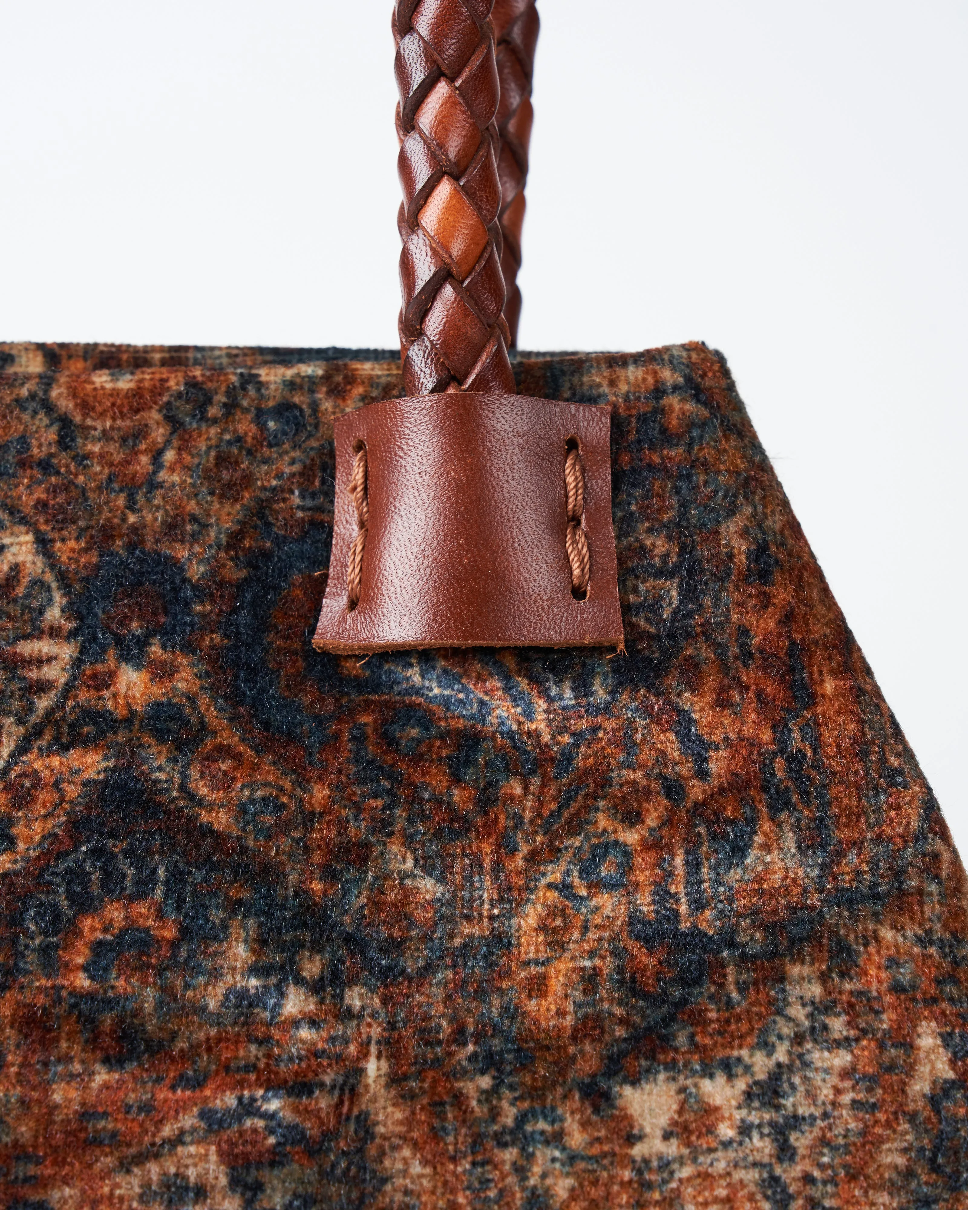 elizabeth velvet tote w/ leather handles - chestnut/blue