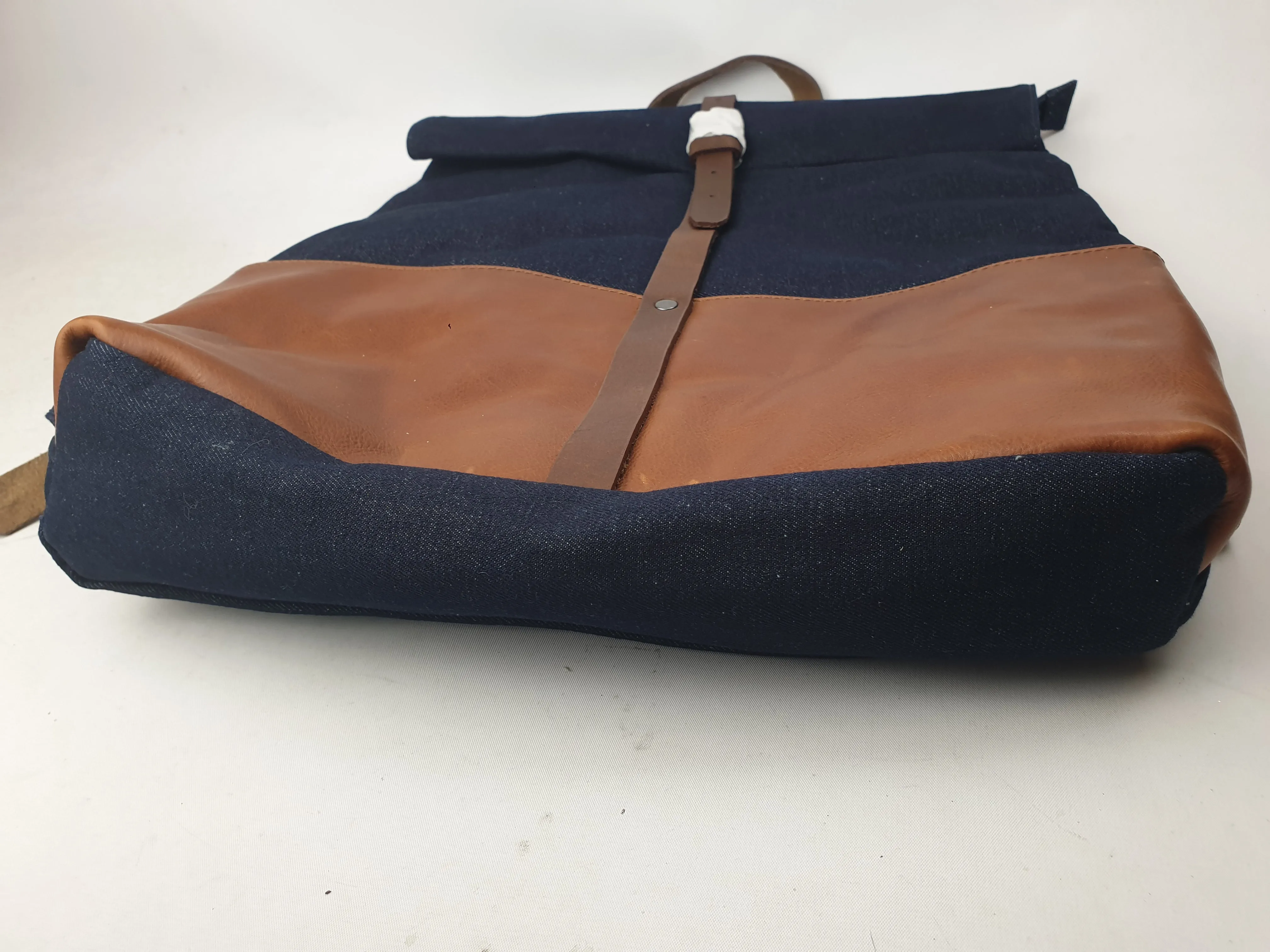 Elk denim and brown leather backpack
