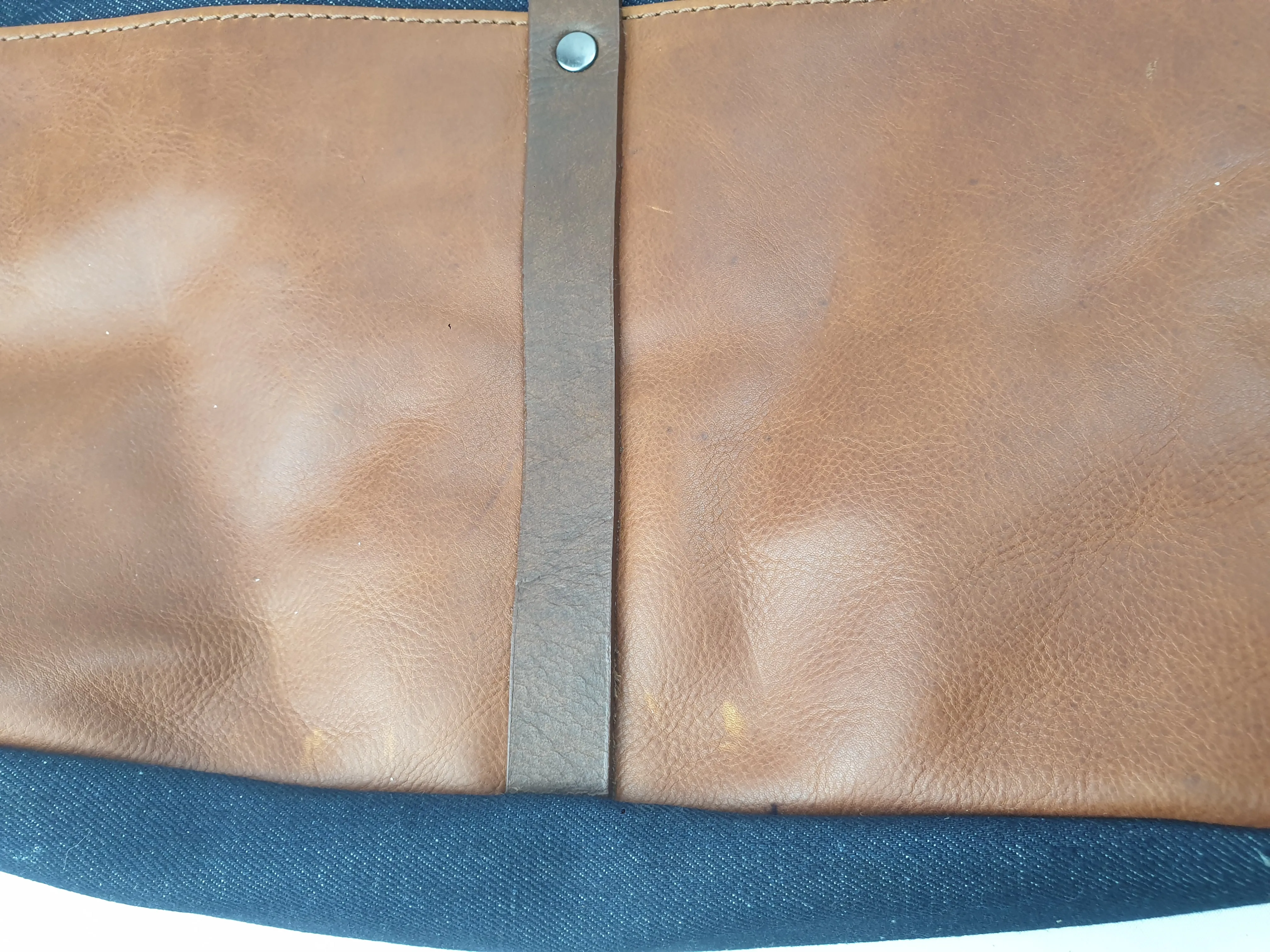 Elk denim and brown leather backpack
