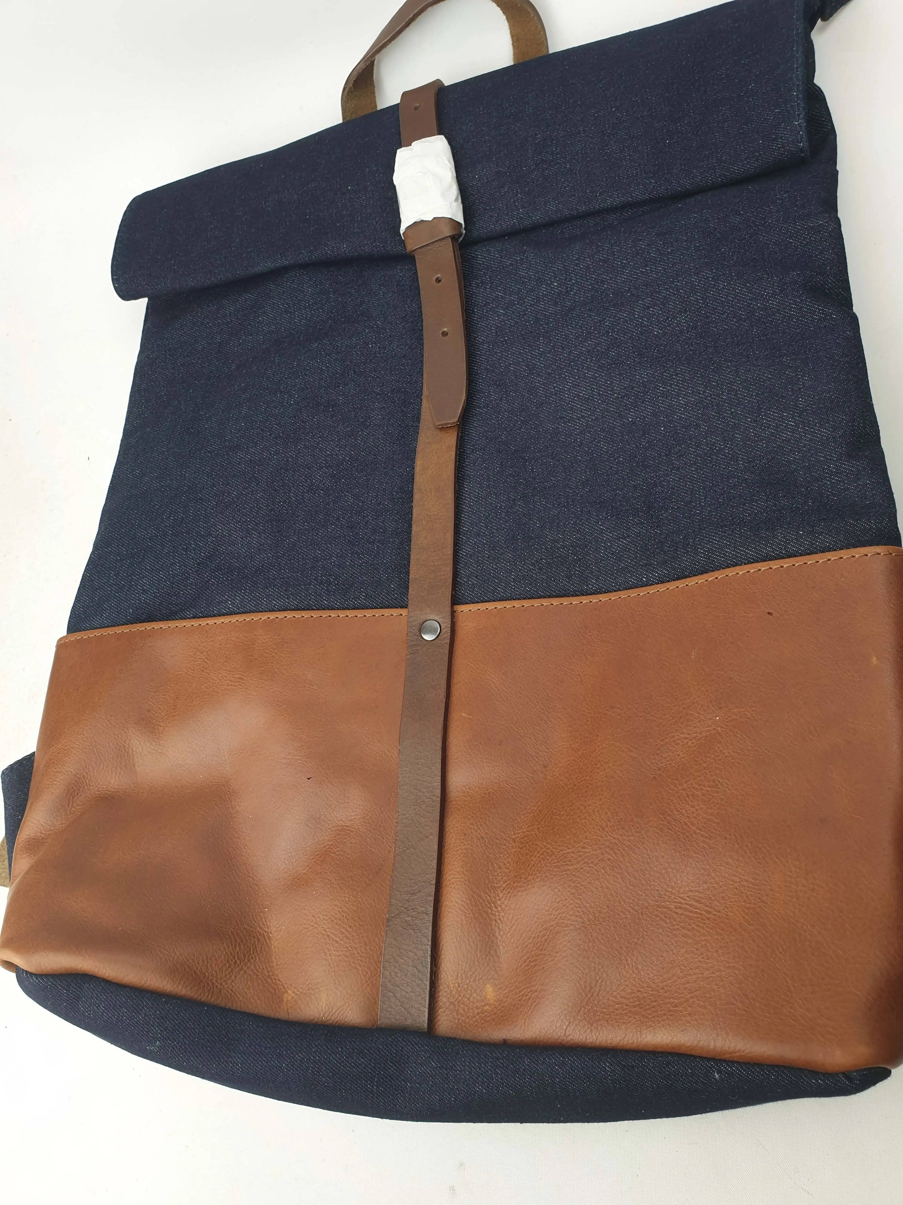 Elk denim and brown leather backpack