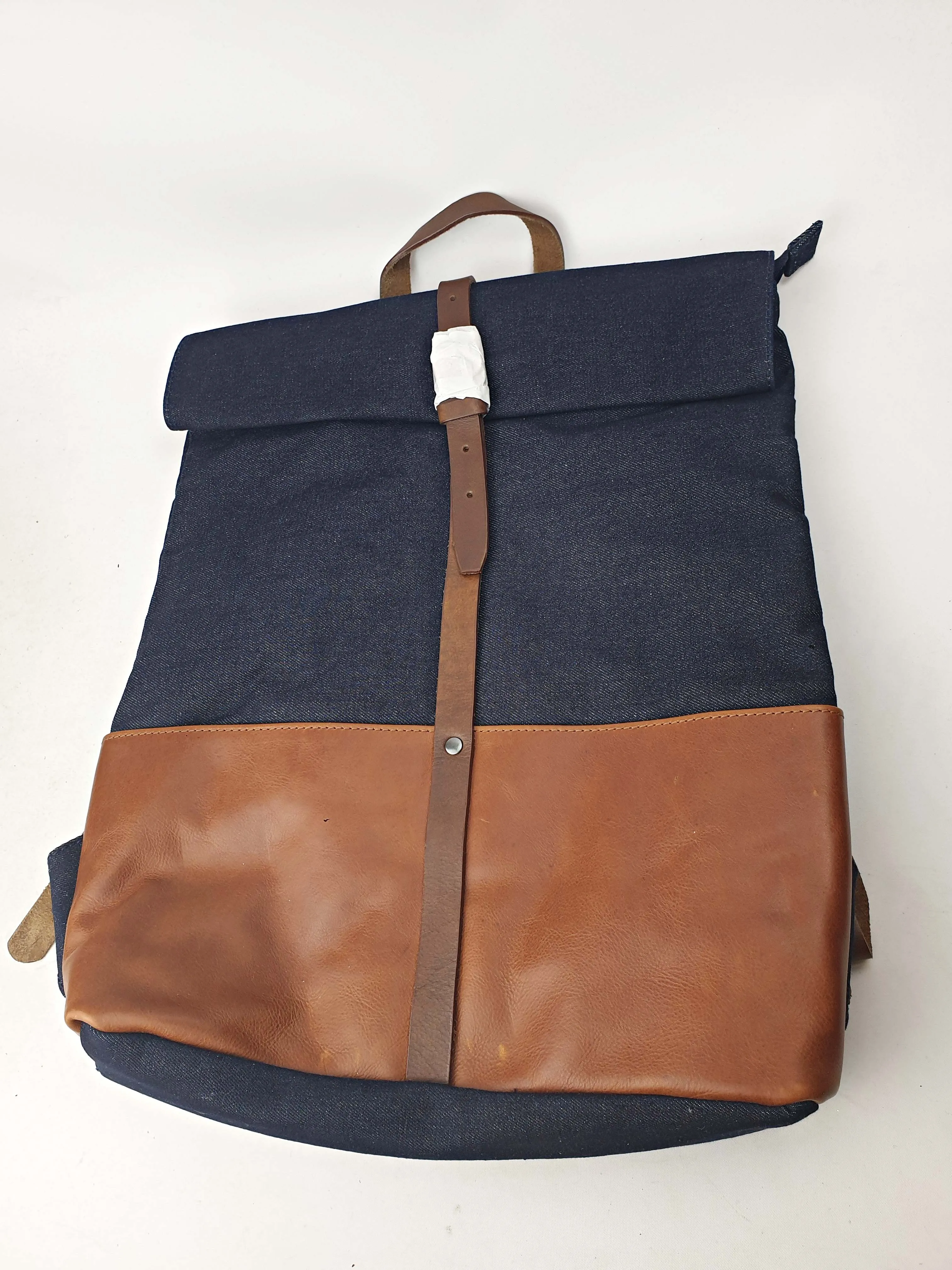 Elk denim and brown leather backpack