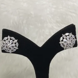 EP 3447 Stylish Silver Plated Designer Clear American Diamond Cubic Zirconia CZ Indian Wedding Bridal Earrings Evening Cocktail