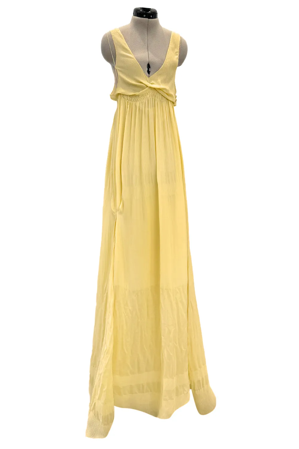 Ethereal 2000s Christian Dior by John Galliano Pale Yellow Silk Chiffon Dress w Barely There Bodice