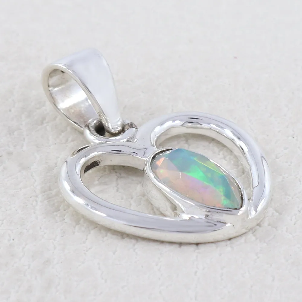 Ethiopian Opal Silver Designer Heart Pendant