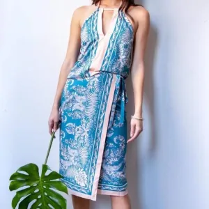 Eva Franco Botanical Skirt Set in Teal/Pink sz 4