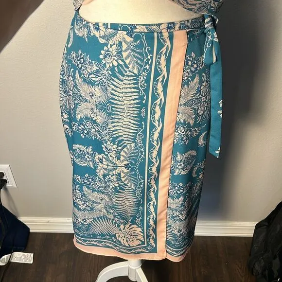 Eva Franco Botanical Skirt Set in Teal/Pink sz 4