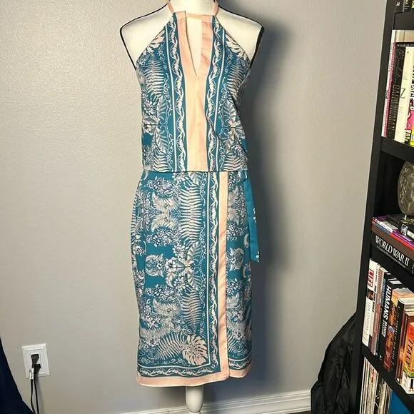 Eva Franco Botanical Skirt Set in Teal/Pink sz 4