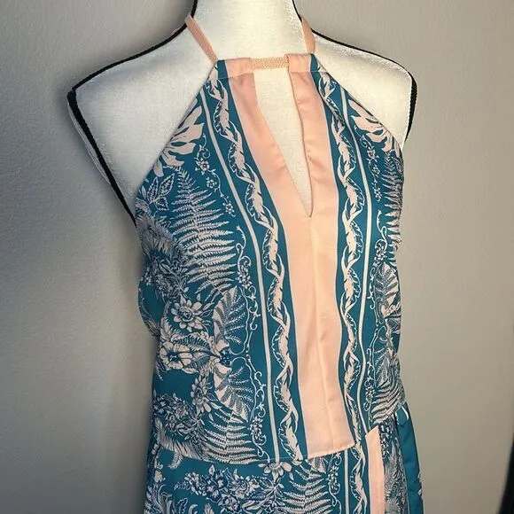 Eva Franco Botanical Skirt Set in Teal/Pink sz 4