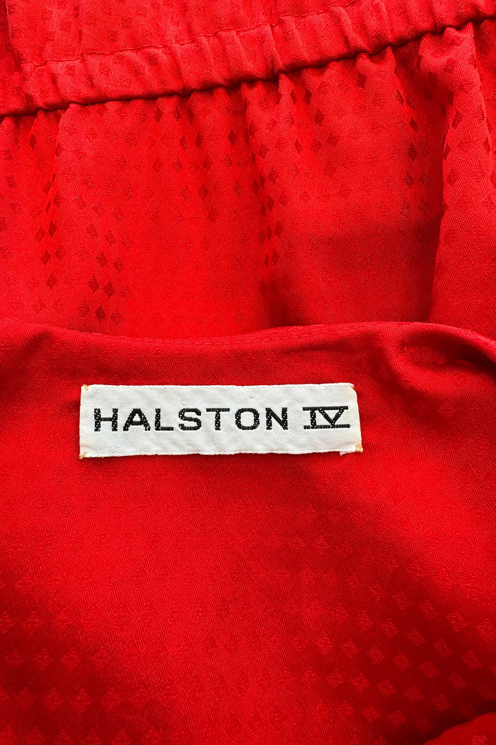 Fabulous 1970s Halston Wrap Plunge Red Full Length Dress w Wide Sleeves & Original Sash