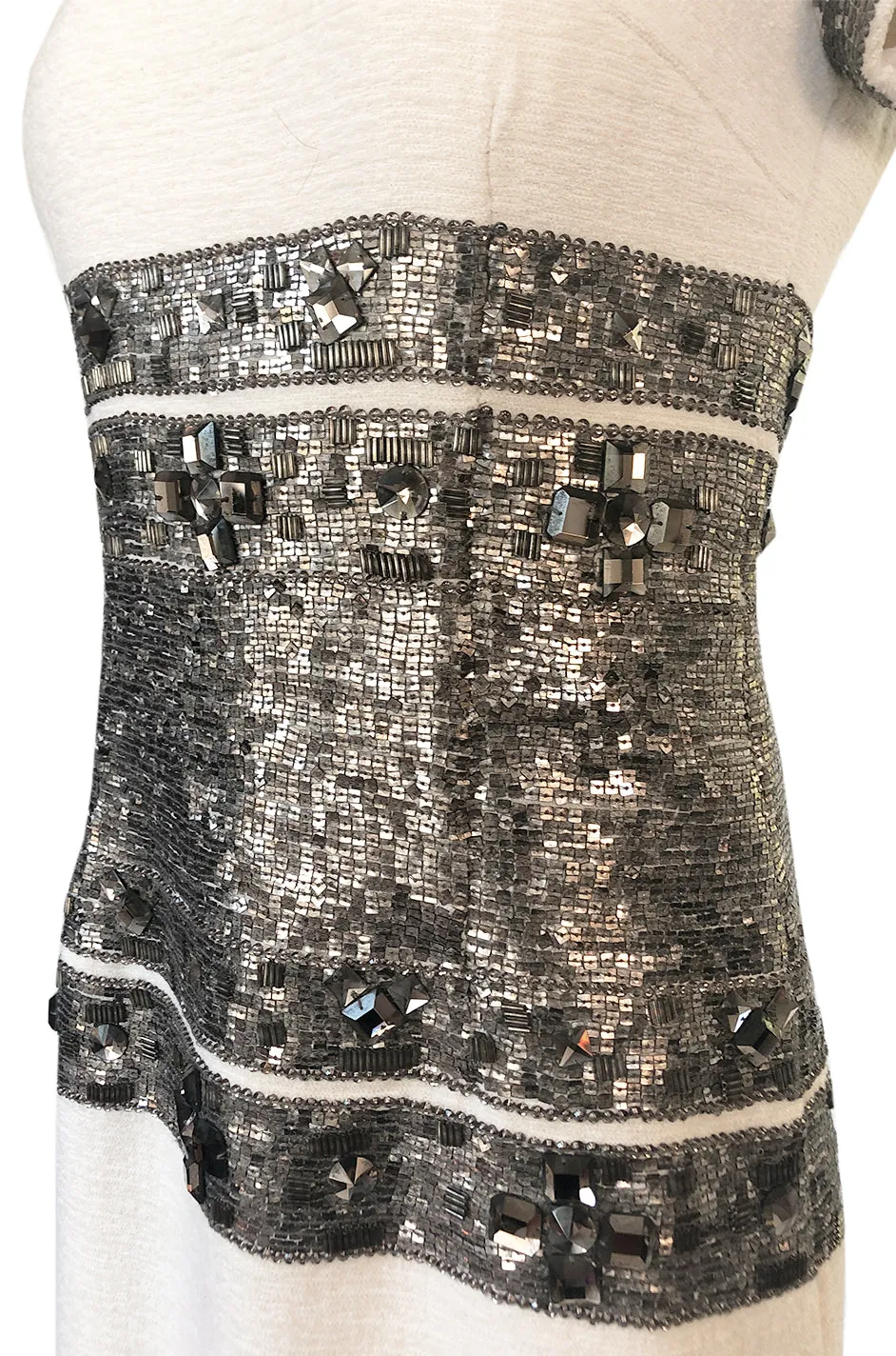 Fall 2007 Oscar de la Renta Sequin & Bead on Ivory Boucle Wool Runway Dress