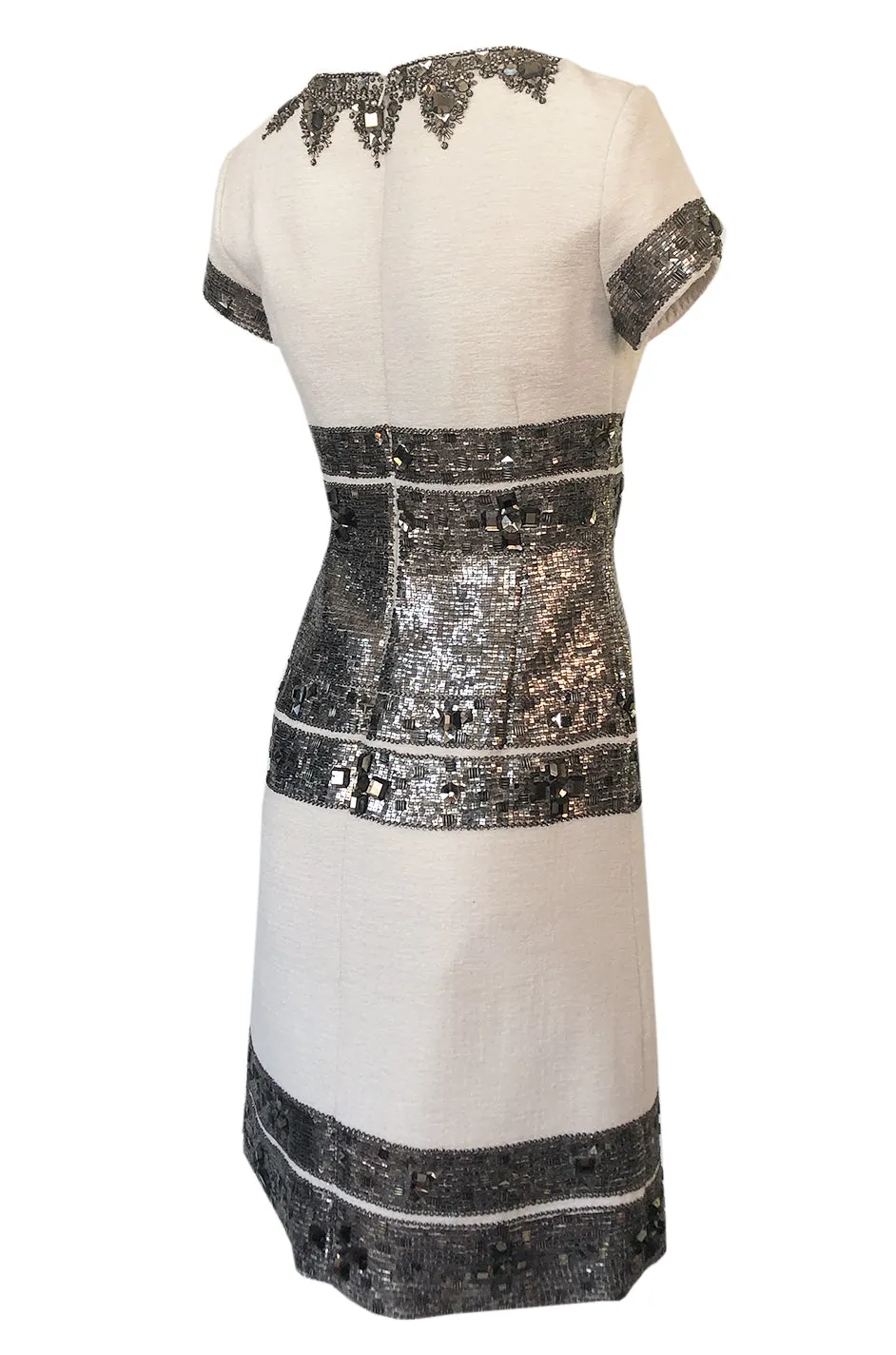 Fall 2007 Oscar de la Renta Sequin & Bead on Ivory Boucle Wool Runway Dress