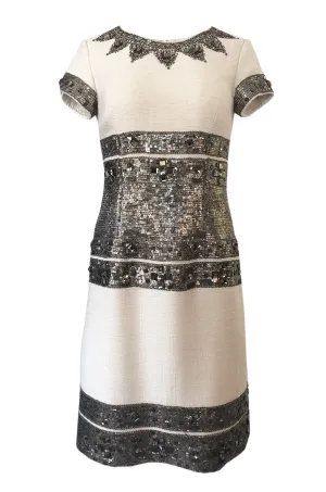 Fall 2007 Oscar de la Renta Sequin & Bead on Ivory Boucle Wool Runway Dress