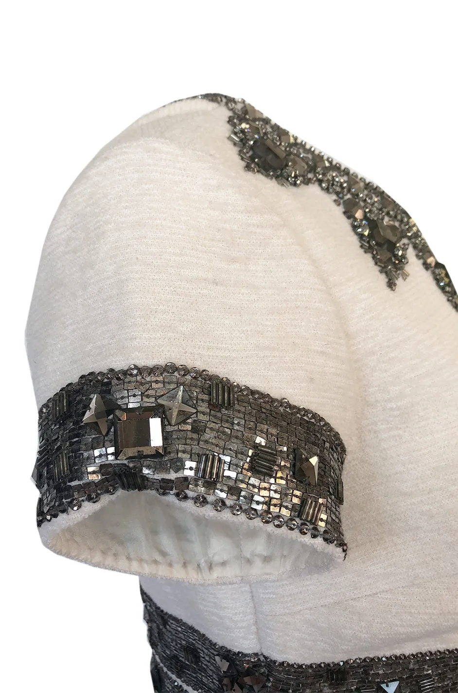 Fall 2007 Oscar de la Renta Sequin & Bead on Ivory Boucle Wool Runway Dress