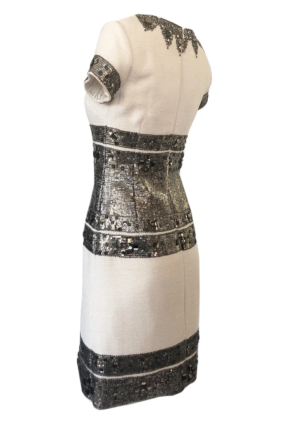 Fall 2007 Oscar de la Renta Sequin & Bead on Ivory Boucle Wool Runway Dress