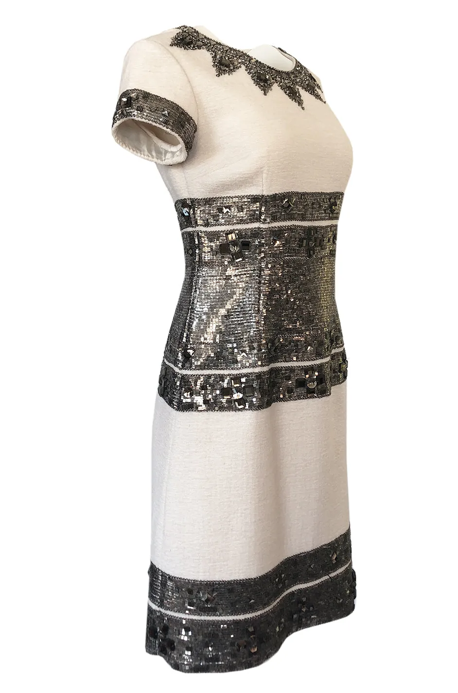 Fall 2007 Oscar de la Renta Sequin & Bead on Ivory Boucle Wool Runway Dress