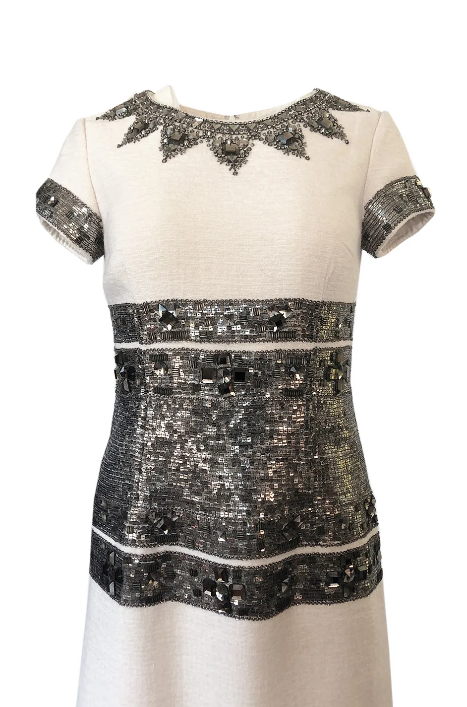 Fall 2007 Oscar de la Renta Sequin & Bead on Ivory Boucle Wool Runway Dress