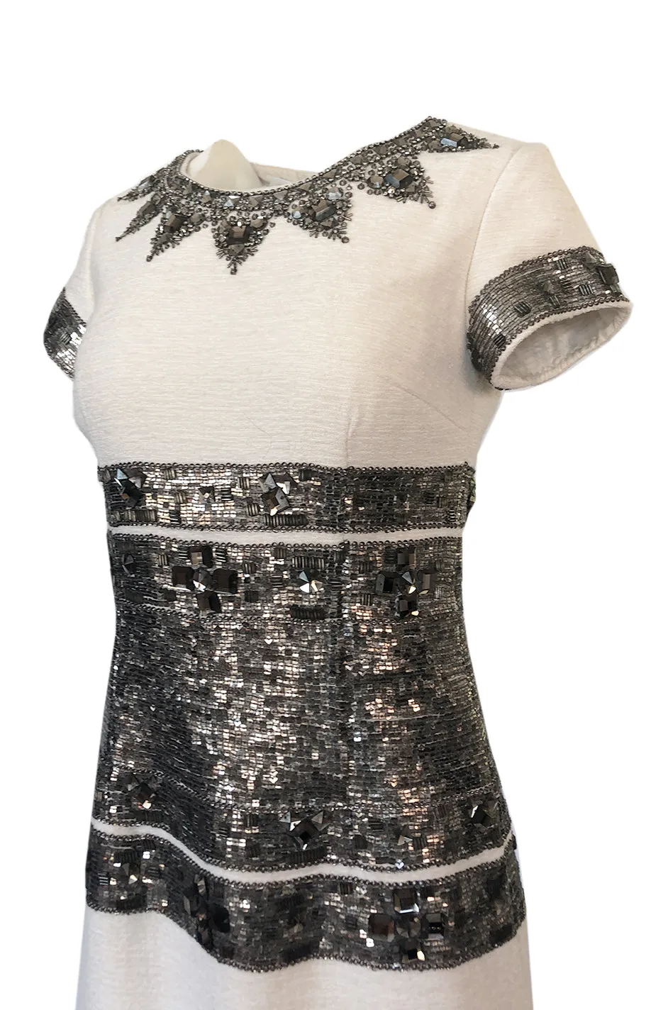 Fall 2007 Oscar de la Renta Sequin & Bead on Ivory Boucle Wool Runway Dress