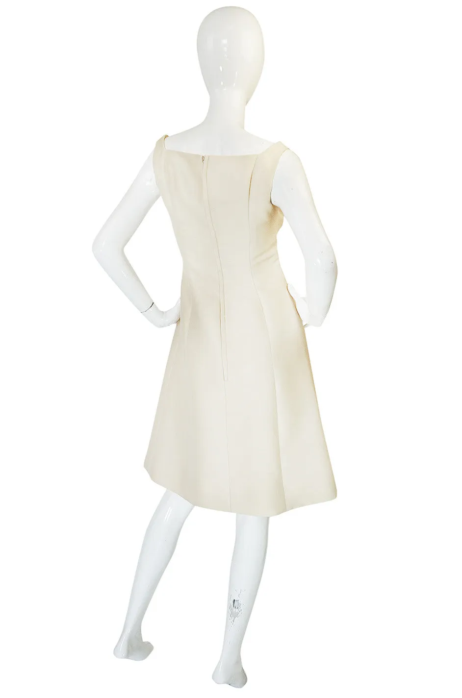 Feminine 1960s Sculptural Cream Silk Teal Traina Dress