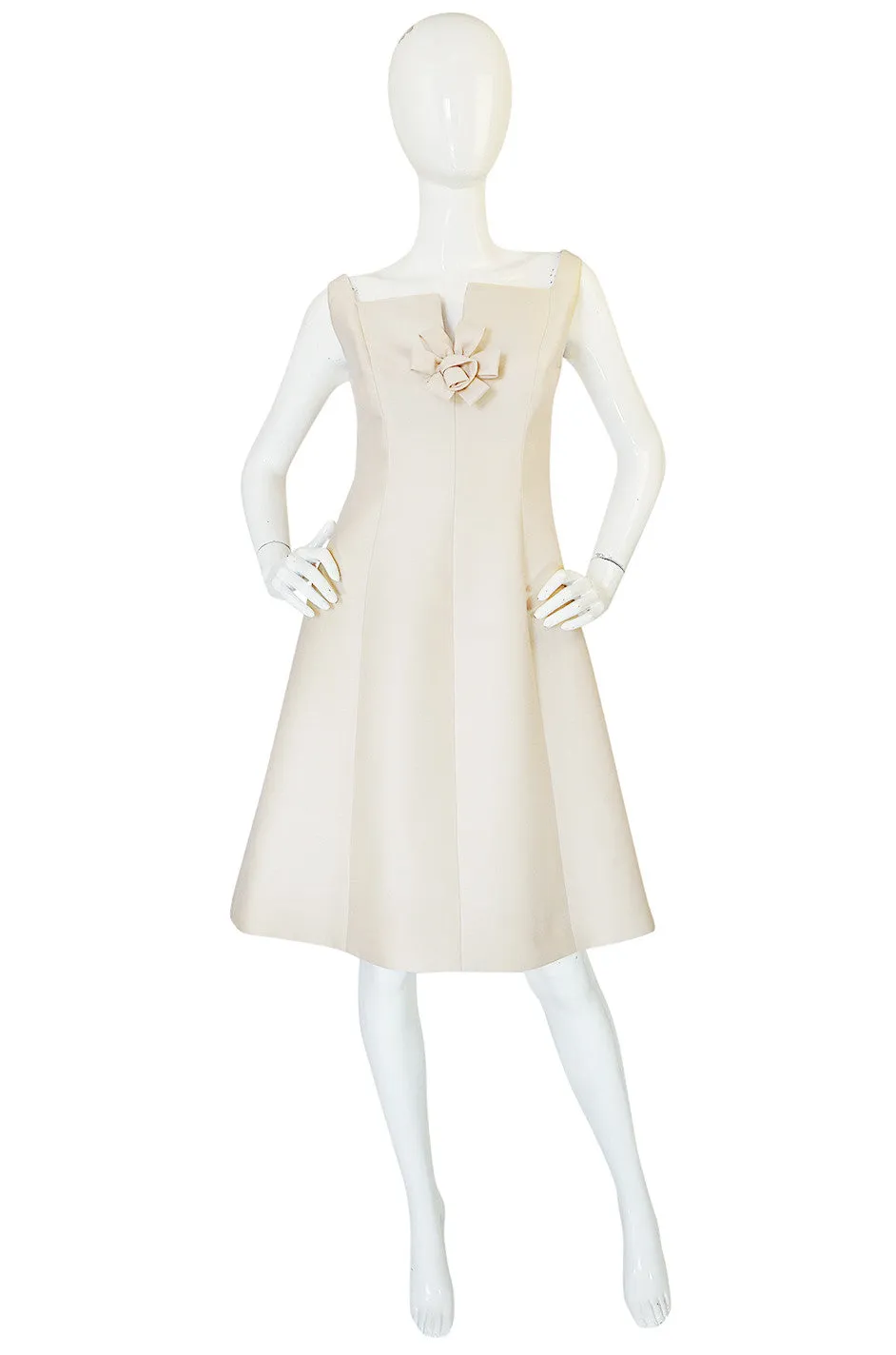 Feminine 1960s Sculptural Cream Silk Teal Traina Dress