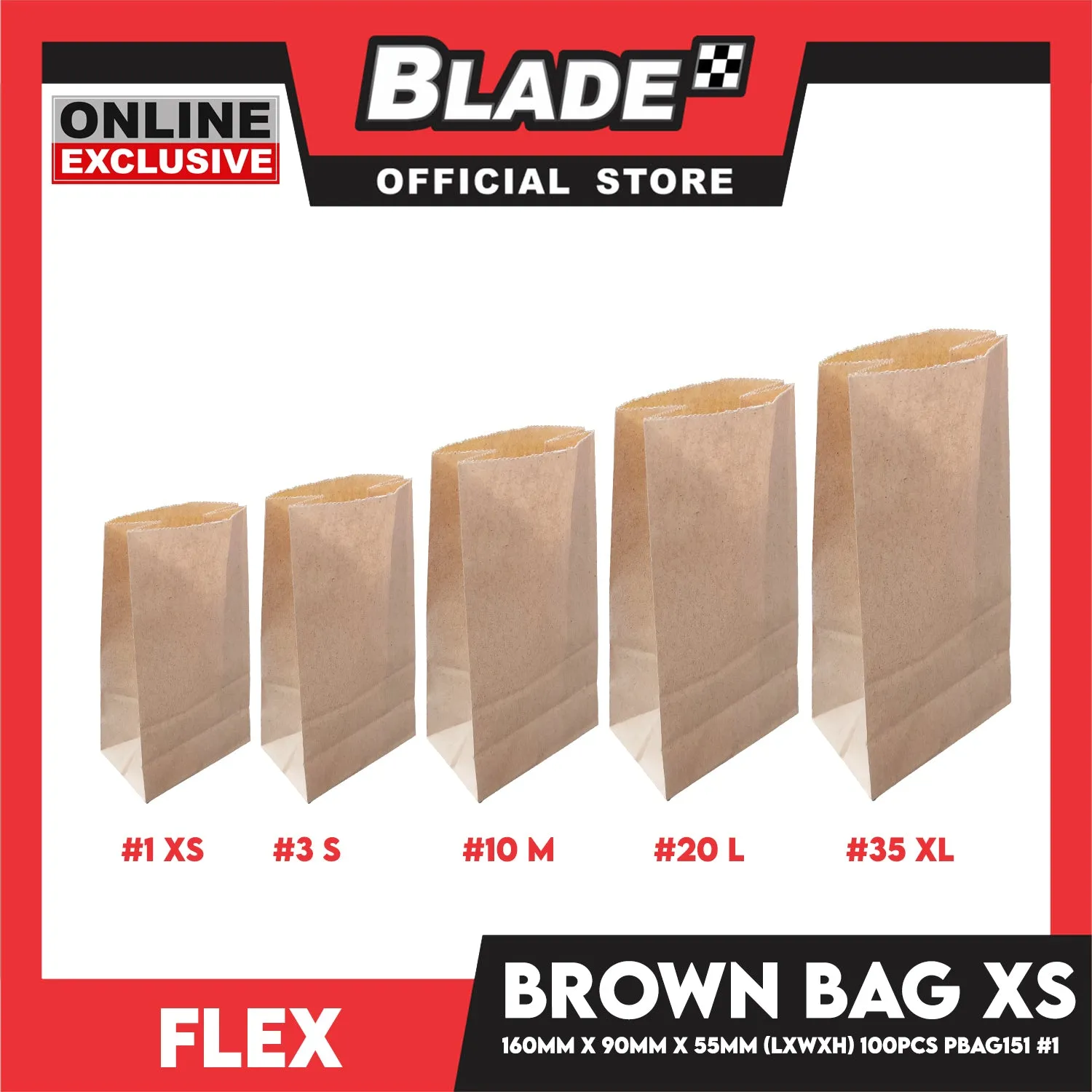 Flex Brown Paper Bag #1  XS 90mm x 160mm x 55mm (100pcs/pack) PBAG151