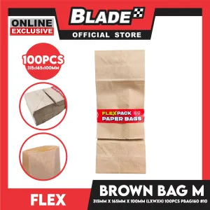 Flex Brown Paper Bag #10 Medium 165mm x 315mm x 100mm (100pcs/pack) PBAG160