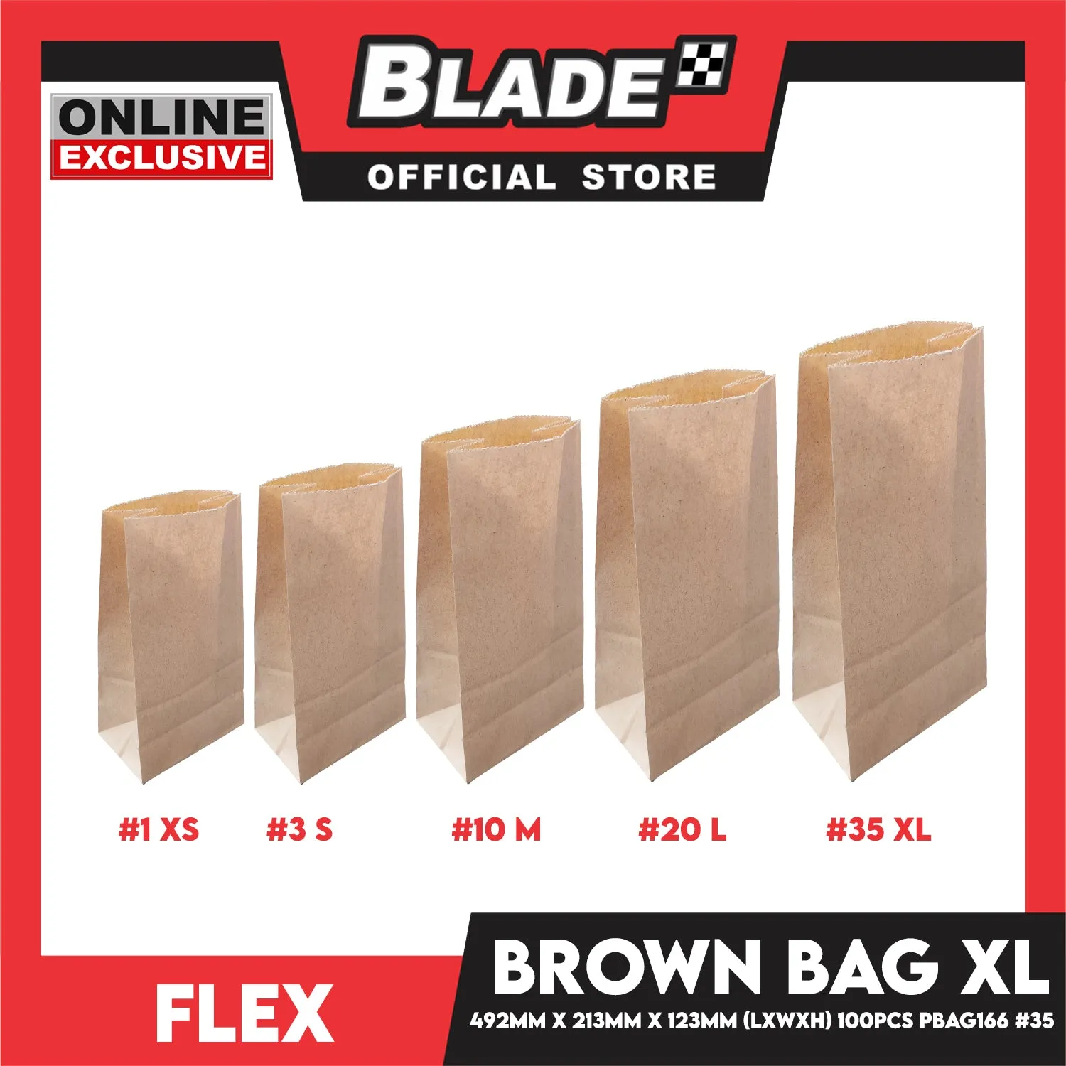 Flex Brown Paper Bag #35 XL 213mm x 492mm x 123mm (100pcs/pack) PBAG166