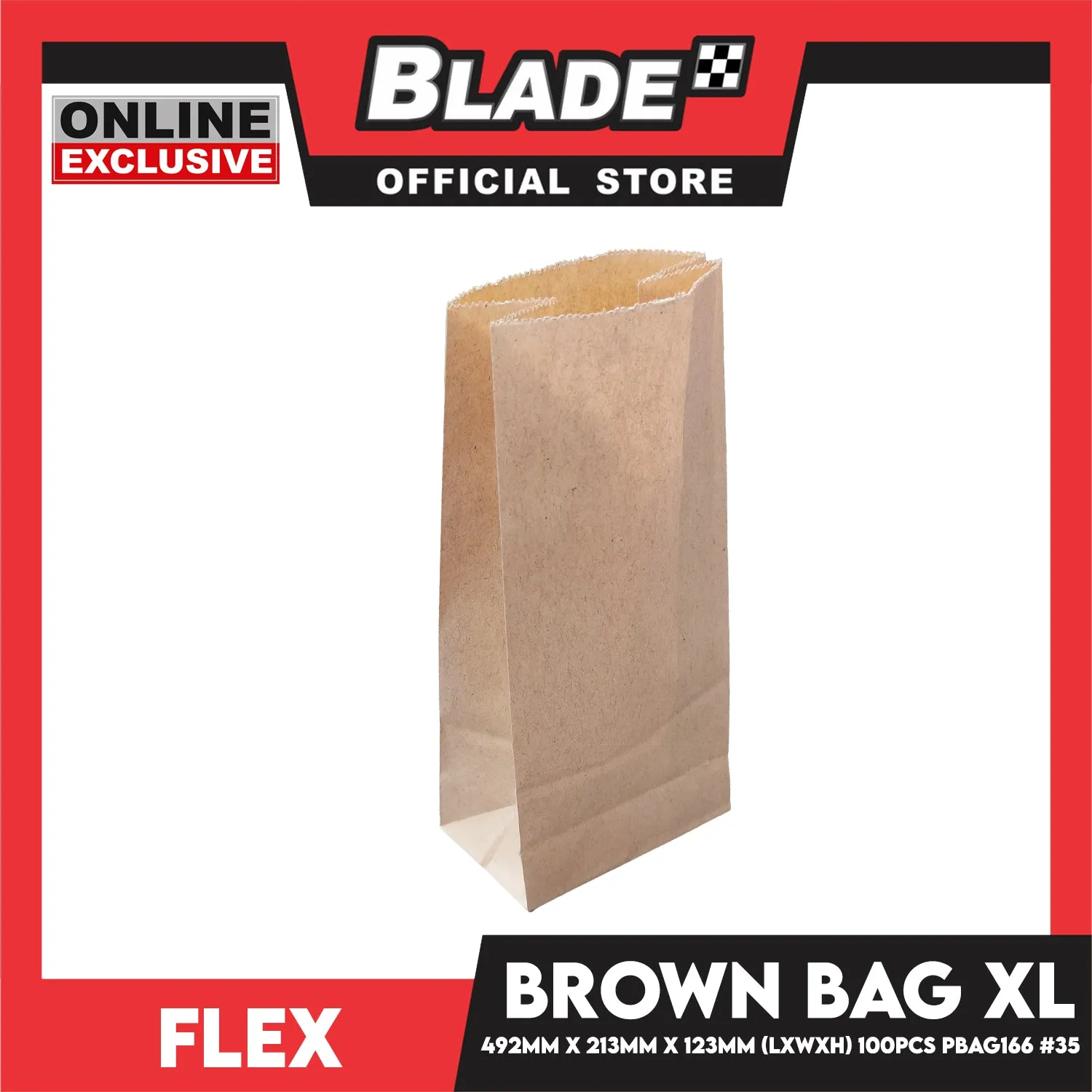 Flex Brown Paper Bag #35 XL 213mm x 492mm x 123mm (100pcs/pack) PBAG166