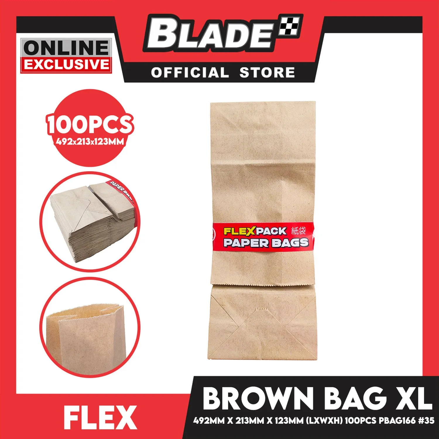 Flex Brown Paper Bag #35 XL 213mm x 492mm x 123mm (100pcs/pack) PBAG166