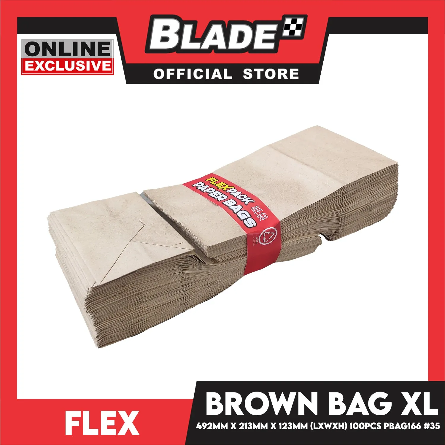 Flex Brown Paper Bag #35 XL 213mm x 492mm x 123mm (100pcs/pack) PBAG166