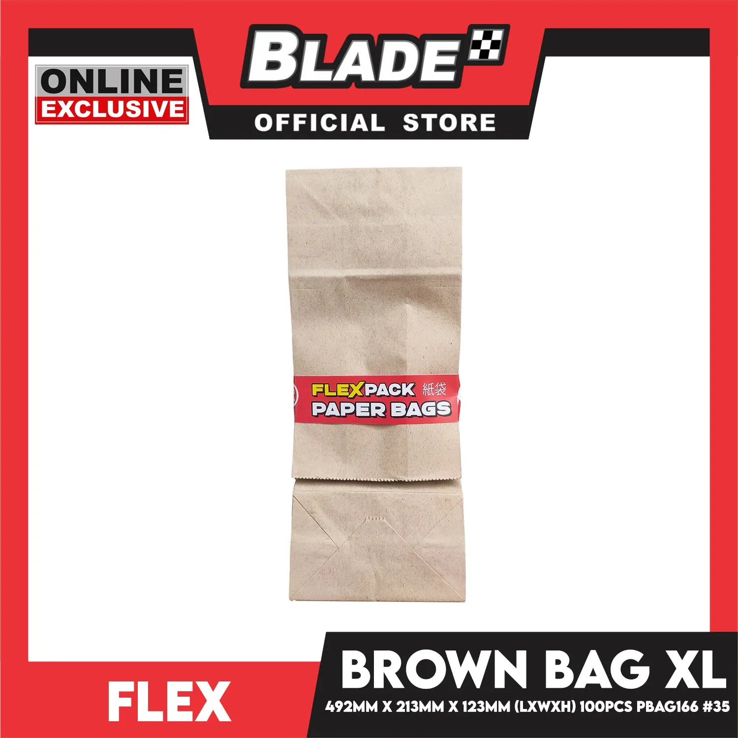 Flex Brown Paper Bag #35 XL 213mm x 492mm x 123mm (100pcs/pack) PBAG166