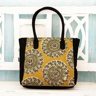 Floral Mandalas Block Print Cotton Tote Bag