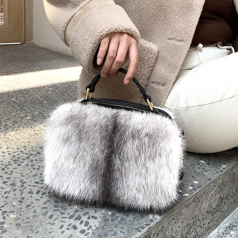 Genuine Mink Fur Single Shoulder Messenger Bag for Ladies Fashion Designer Bag 7997