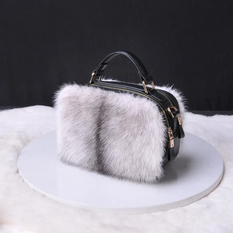 Genuine Mink Fur Single Shoulder Messenger Bag for Ladies Fashion Designer Bag 7997