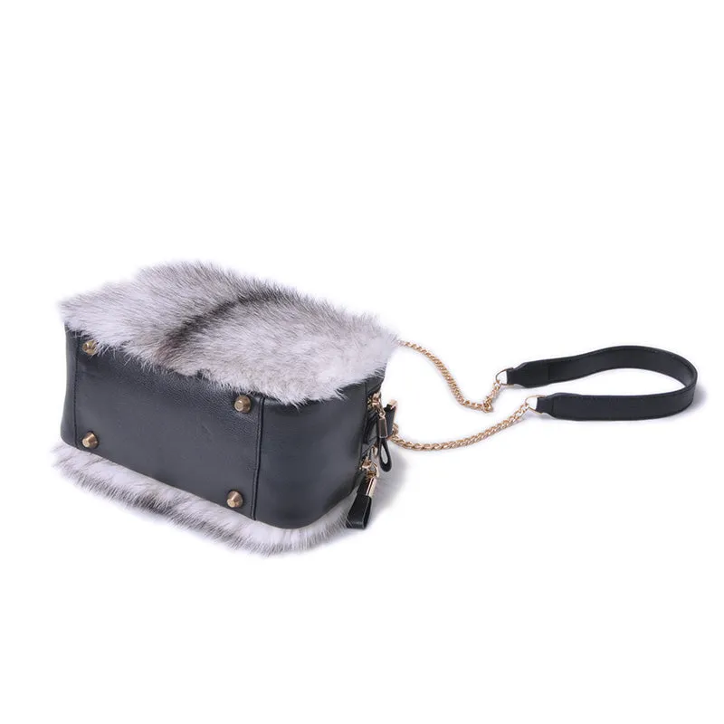 Genuine Mink Fur Single Shoulder Messenger Bag for Ladies Fashion Designer Bag 7997
