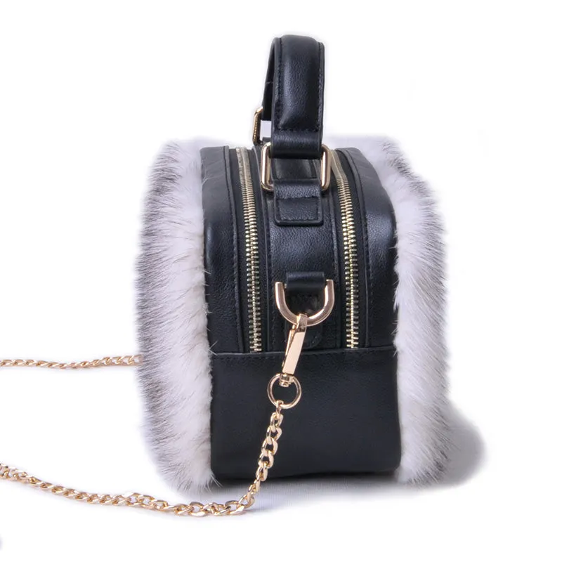 Genuine Mink Fur Single Shoulder Messenger Bag for Ladies Fashion Designer Bag 7997