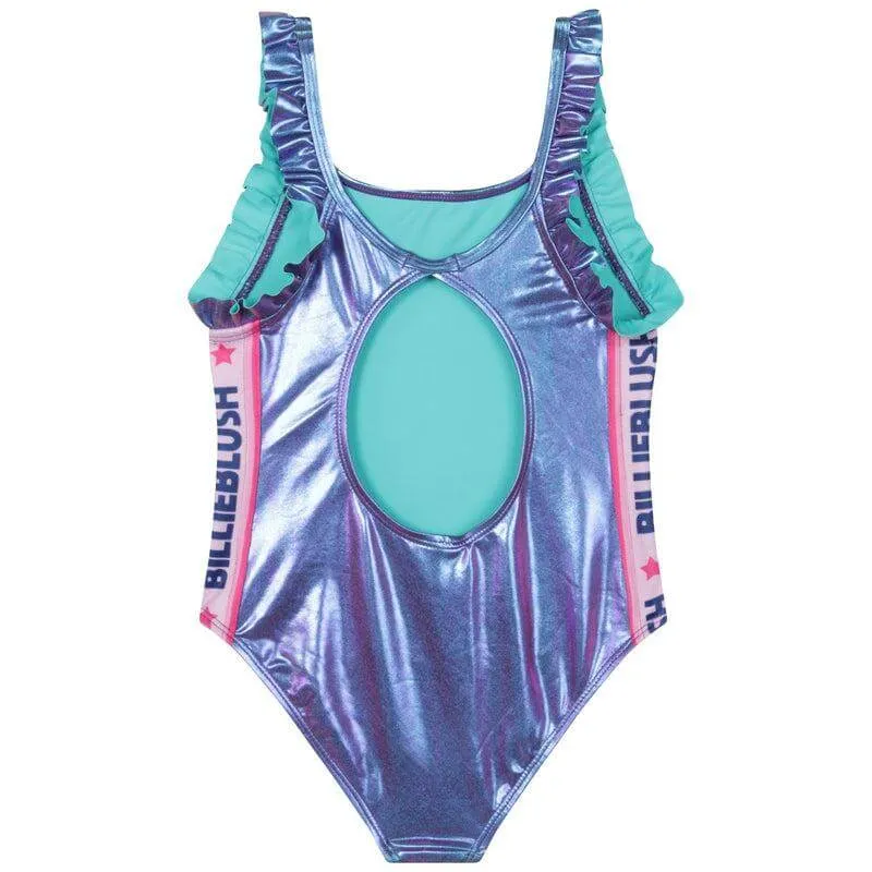 Girls Blue Metallic Swimming Costume