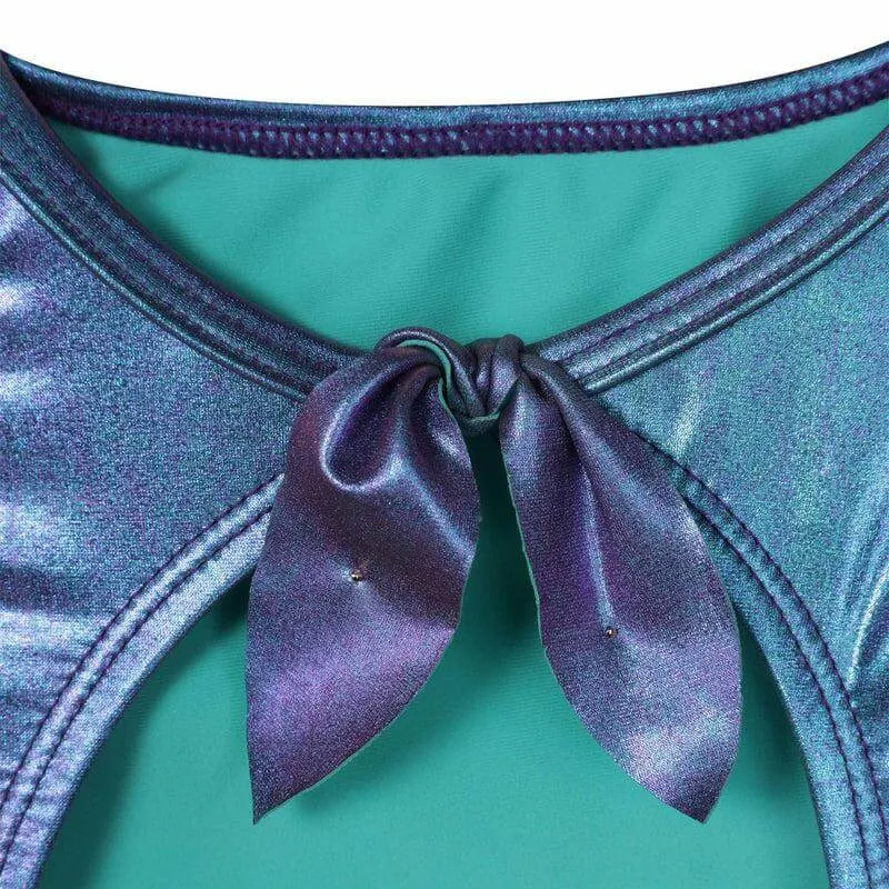 Girls Blue Metallic Swimming Costume